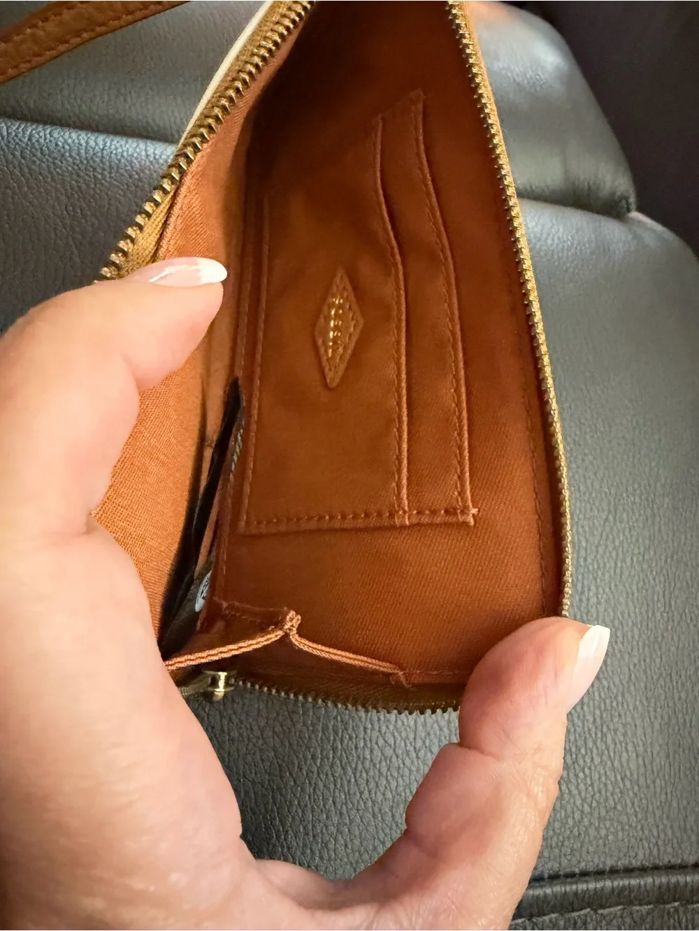 Fossil Women’s Colorblock Leather Wristlet - Tan, Cream, Orange, Red